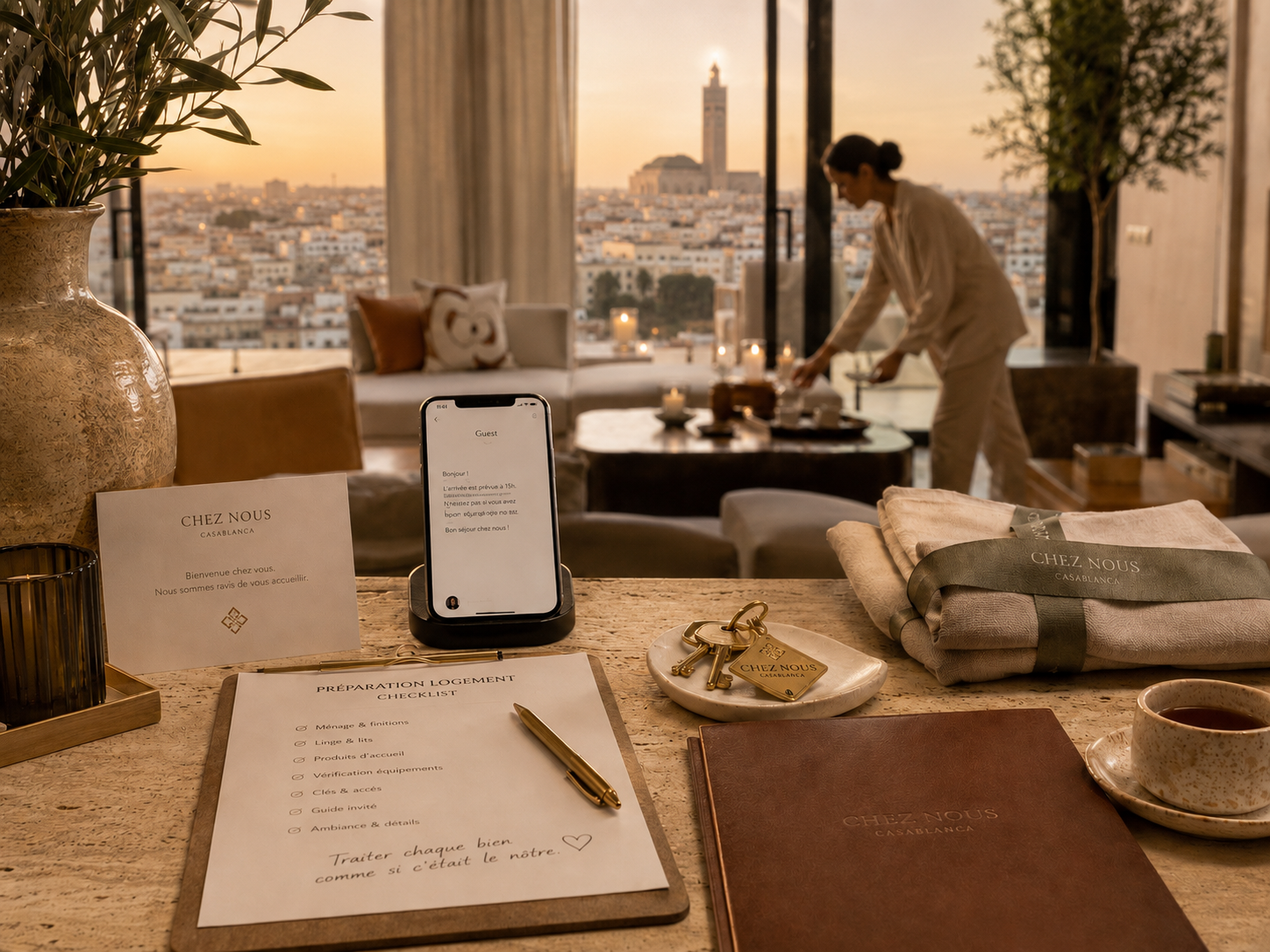 Préparation soignée d'un logement Chez Nous face à Casablanca
